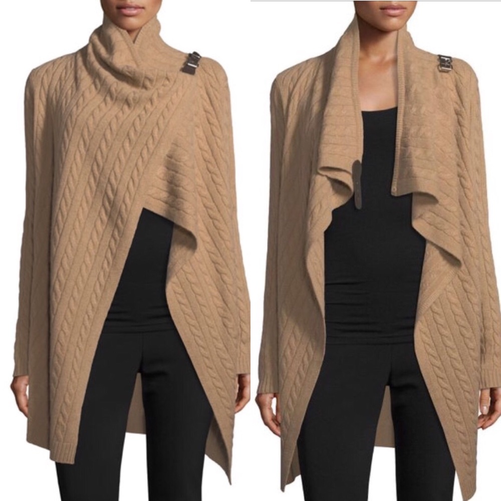 Neiman Marcus Cashmere Shoulder Buckle Cardigan